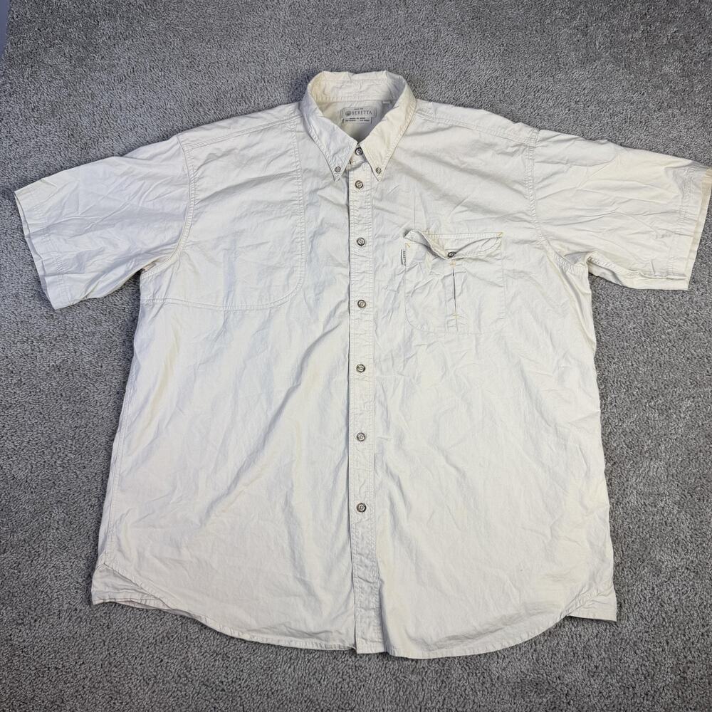 Beretta Shirt Mens 2XL Beige Shooting Hunting Padded Shoulder Button Up Outdoor